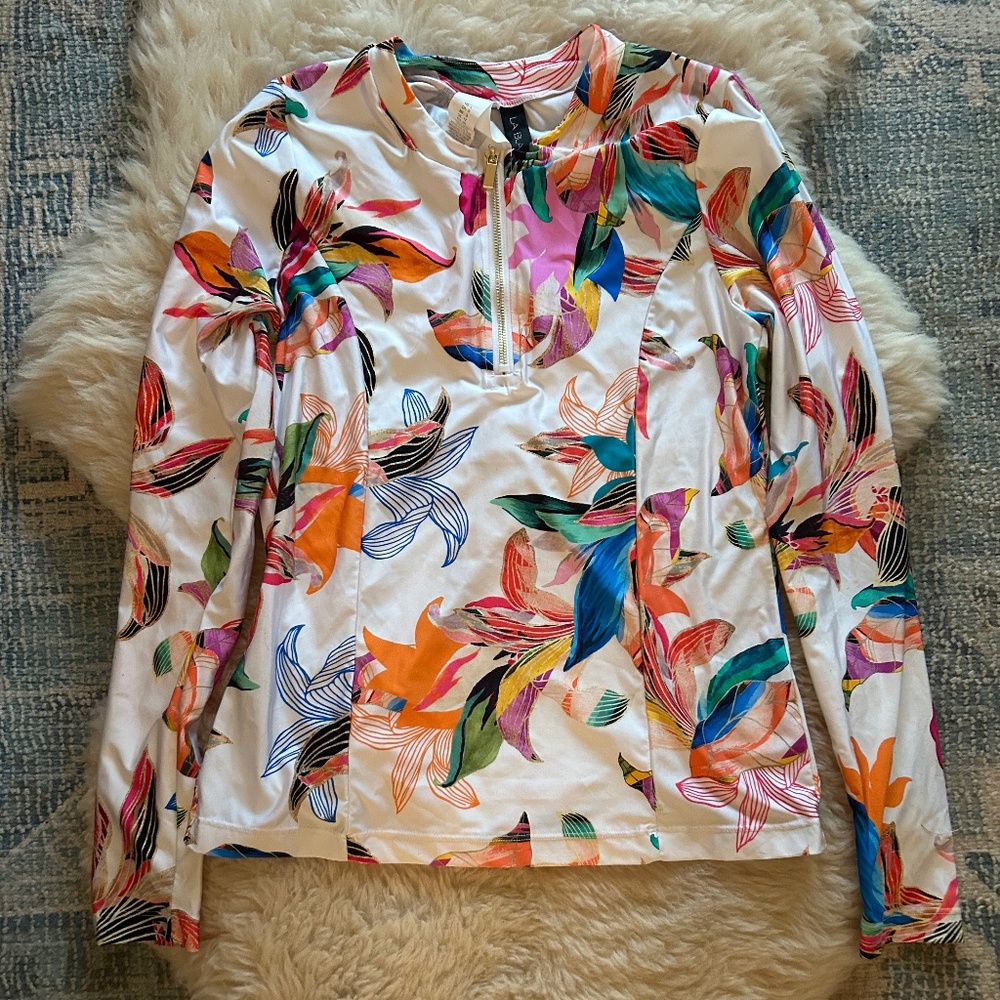 La Blanca 1/4 Zip Long Sleeve Rash Guard/Sun Top UPF 50 Top NWOT